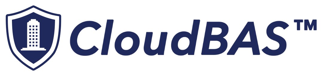 CloudBAS Logo: a white building inside a dark blue badge, next to the title 'CloudBAS'.